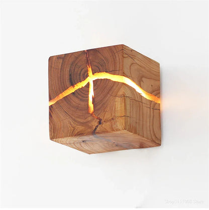 Lampe de chevet Murale Cube en Bois Moderne