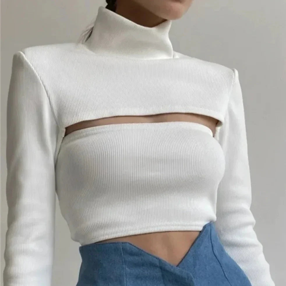 Crop top blanc col montant