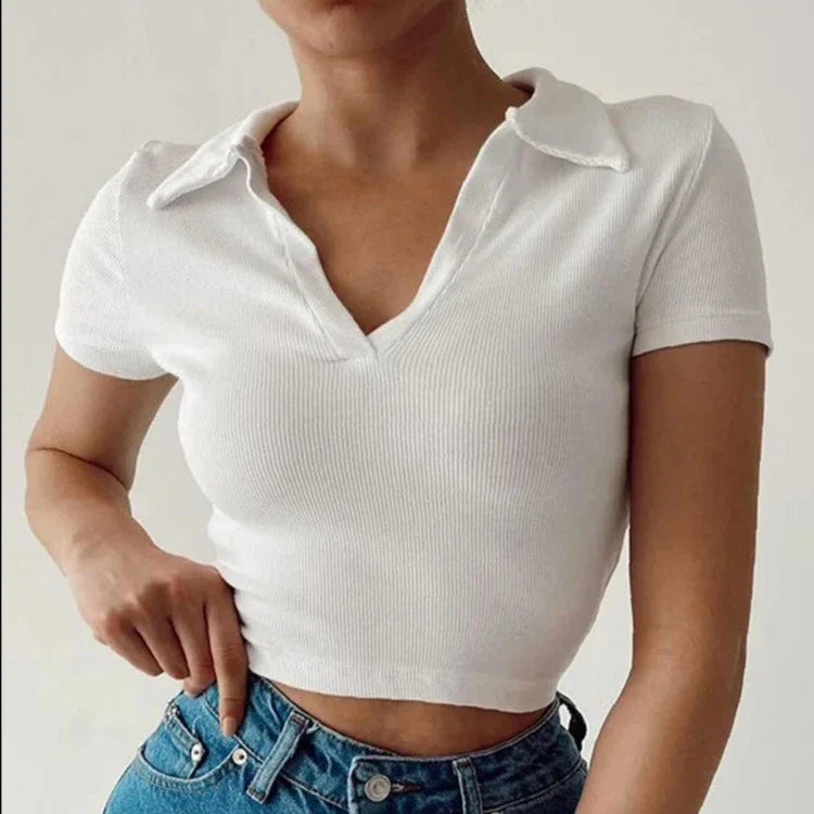 Crop top blanc col v