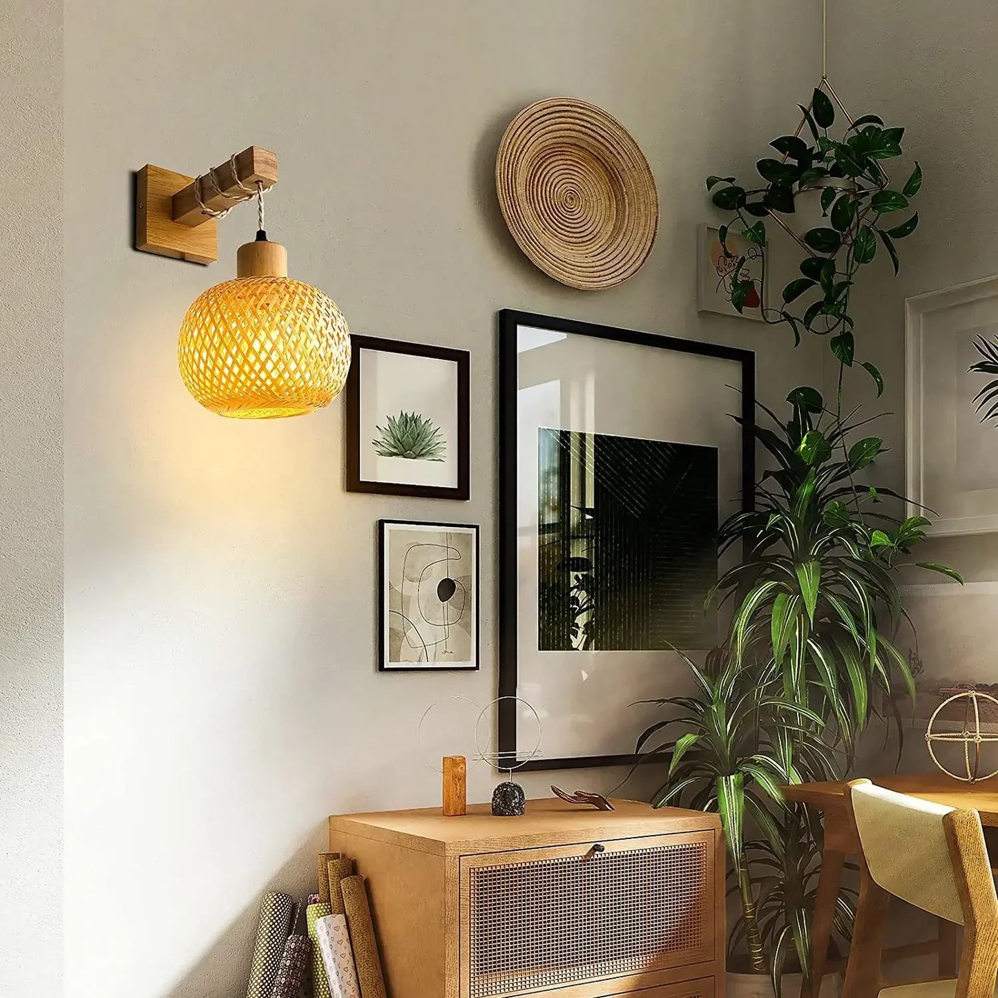 Lampe de chevet Murale Japonaise en Bambou