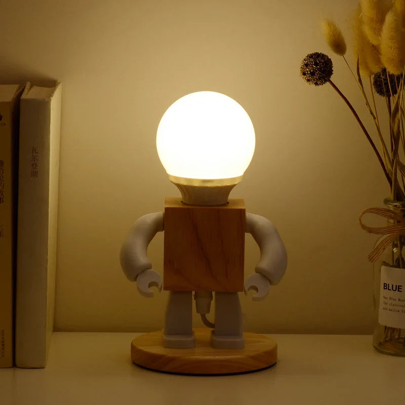 Lampe de Chevet Robot en Bois Original