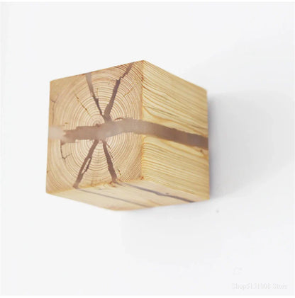 Lampe de chevet Murale Cube en Bois Moderne