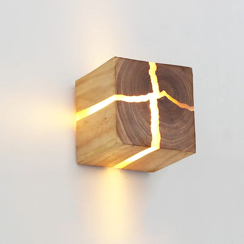 Lampe de chevet Murale Cube en Bois Moderne