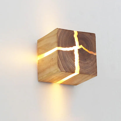 Lampe de chevet Murale Cube en Bois Moderne