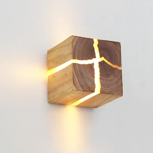 Lampe de chevet Murale Cube en Bois Moderne