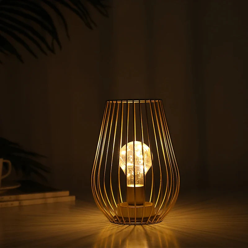 Lampe de Chevet Vintage Sans Fil en Forme de Cage