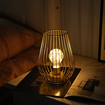 Lampe de Chevet Vintage Sans Fil en Forme de Cage