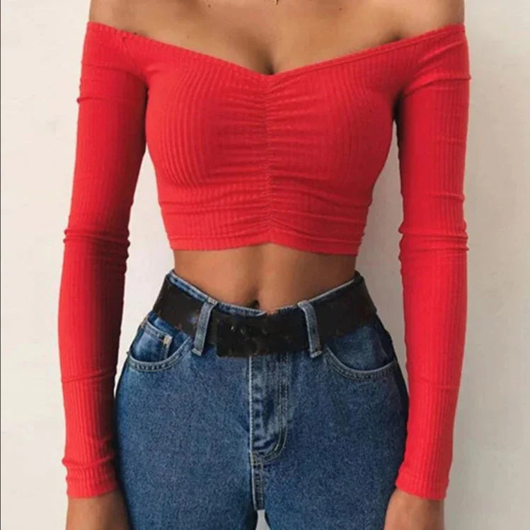 Crop top epaule dénudée femme