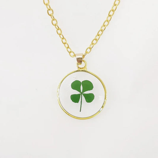 Collier Fleur Séchée - Trèfle  4 feuilles