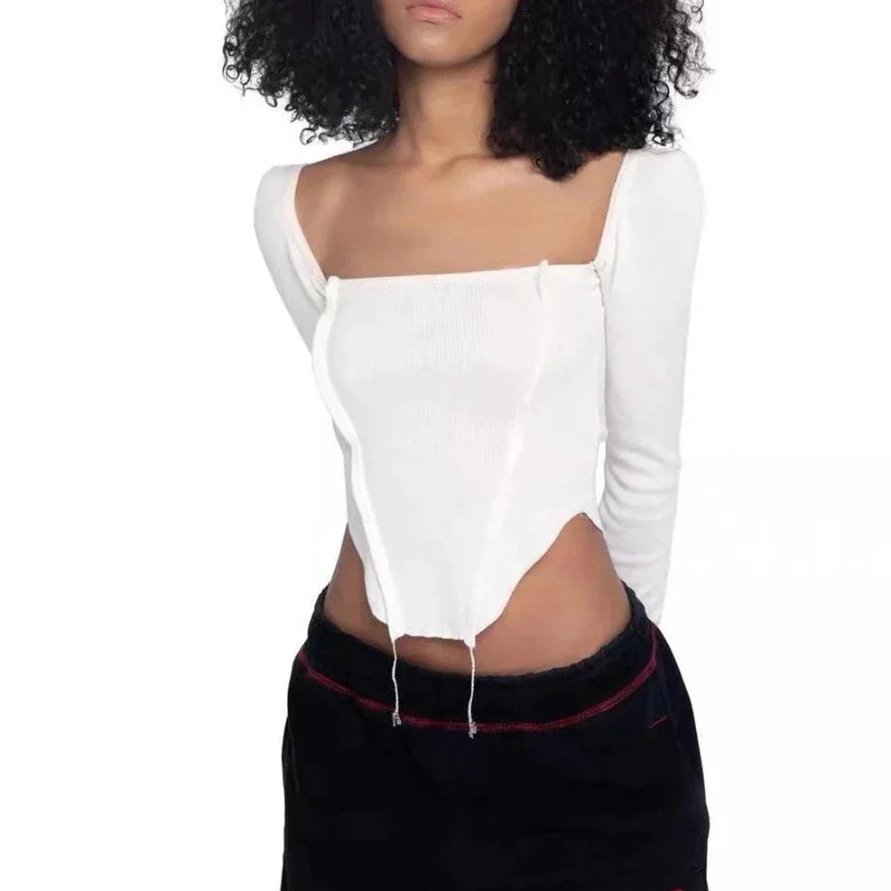 Crop top blanc cotelé