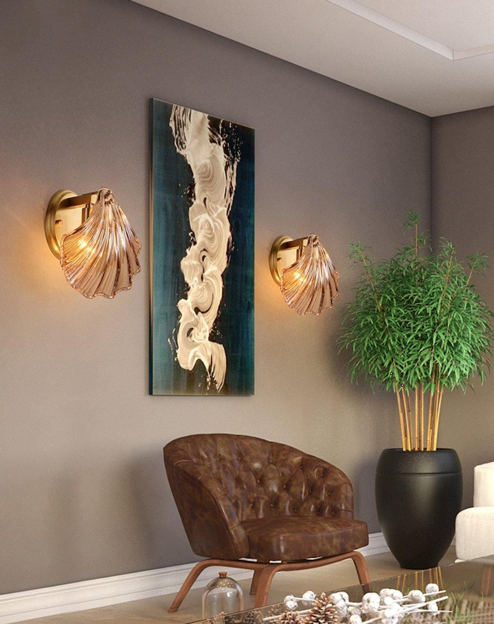 Applique Murale Design Coquillage en Laiton et Verre – Lampe LED Moderne