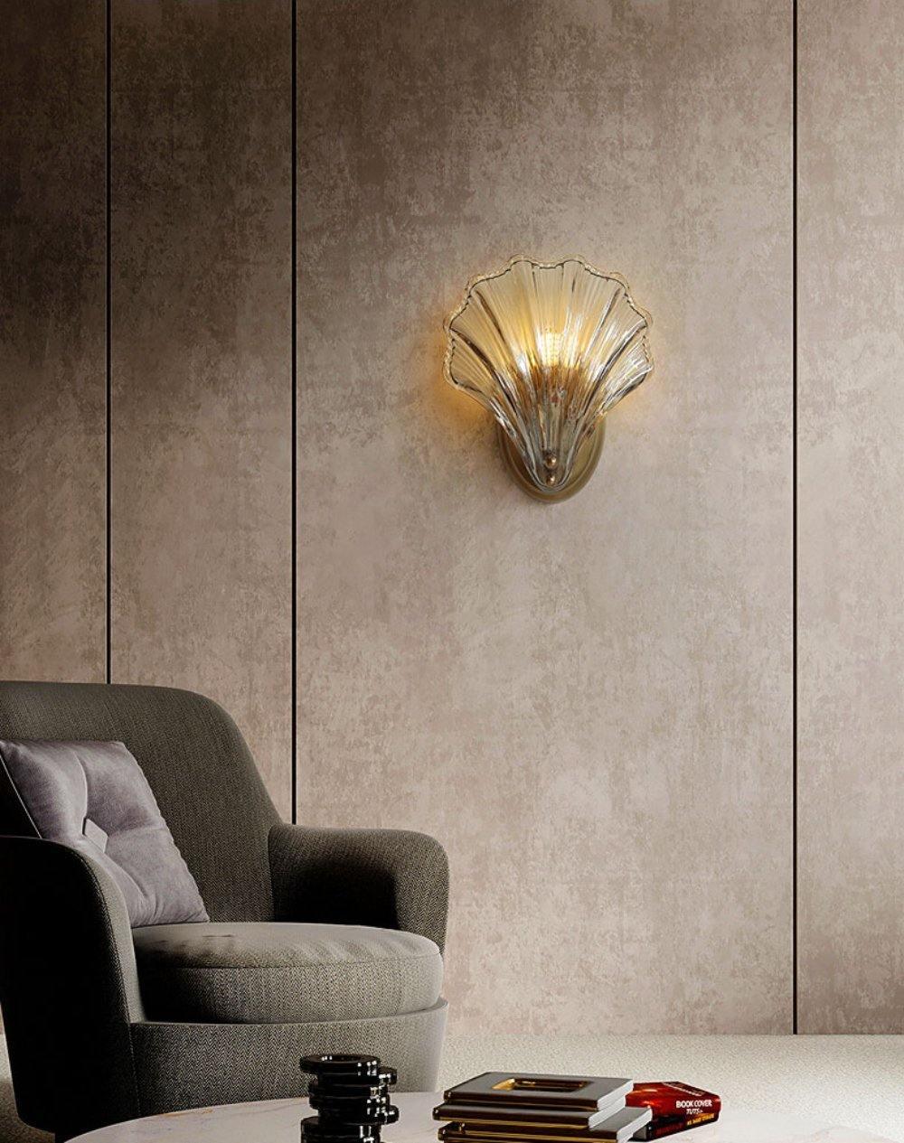 Applique Murale Design Coquillage en Laiton et Verre – Lampe LED Moderne
