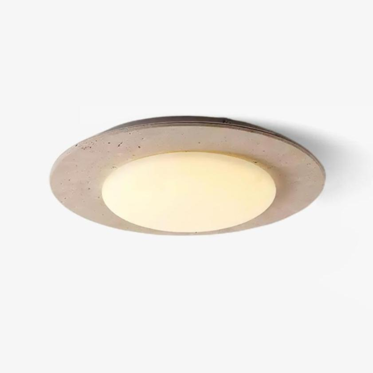 Plafonnier Sky Dome en Travertin Jaune et Bois Massif – Élégance Naturelle et Lumineuse