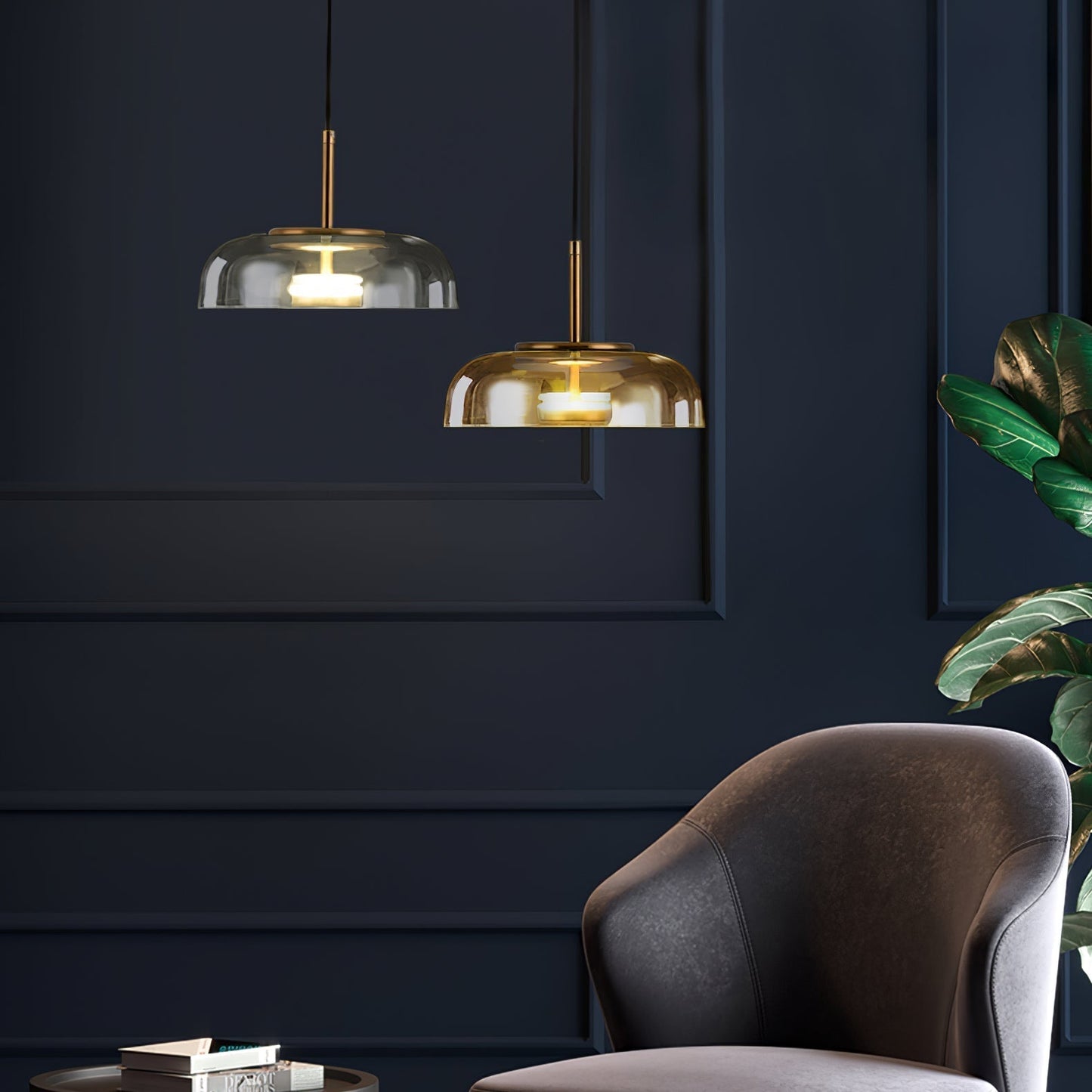 Suspension LED Solaire – Éclairage Moderne en Laiton et Verre pour Intérieur Élégant