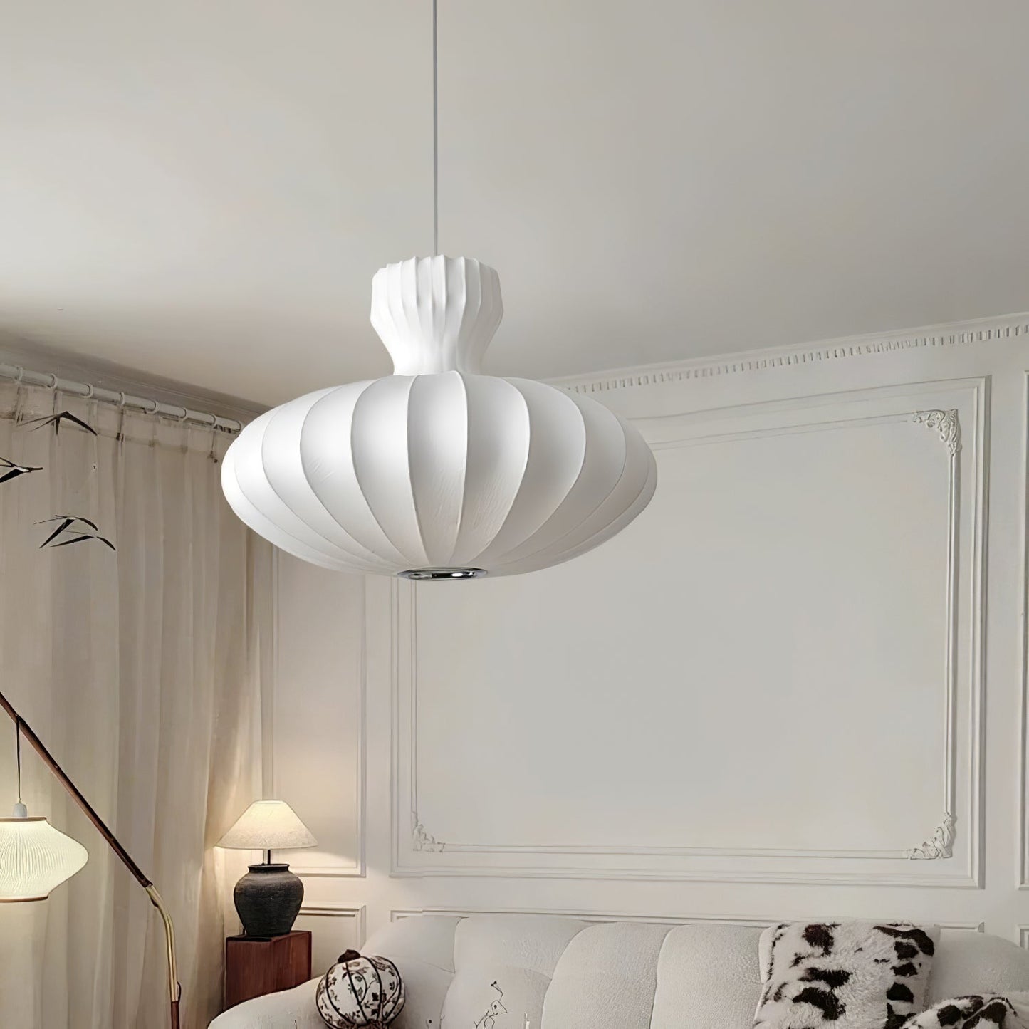 Suspension Bella Bloom - Lampe Vintage en Soie Naturelle et Métal