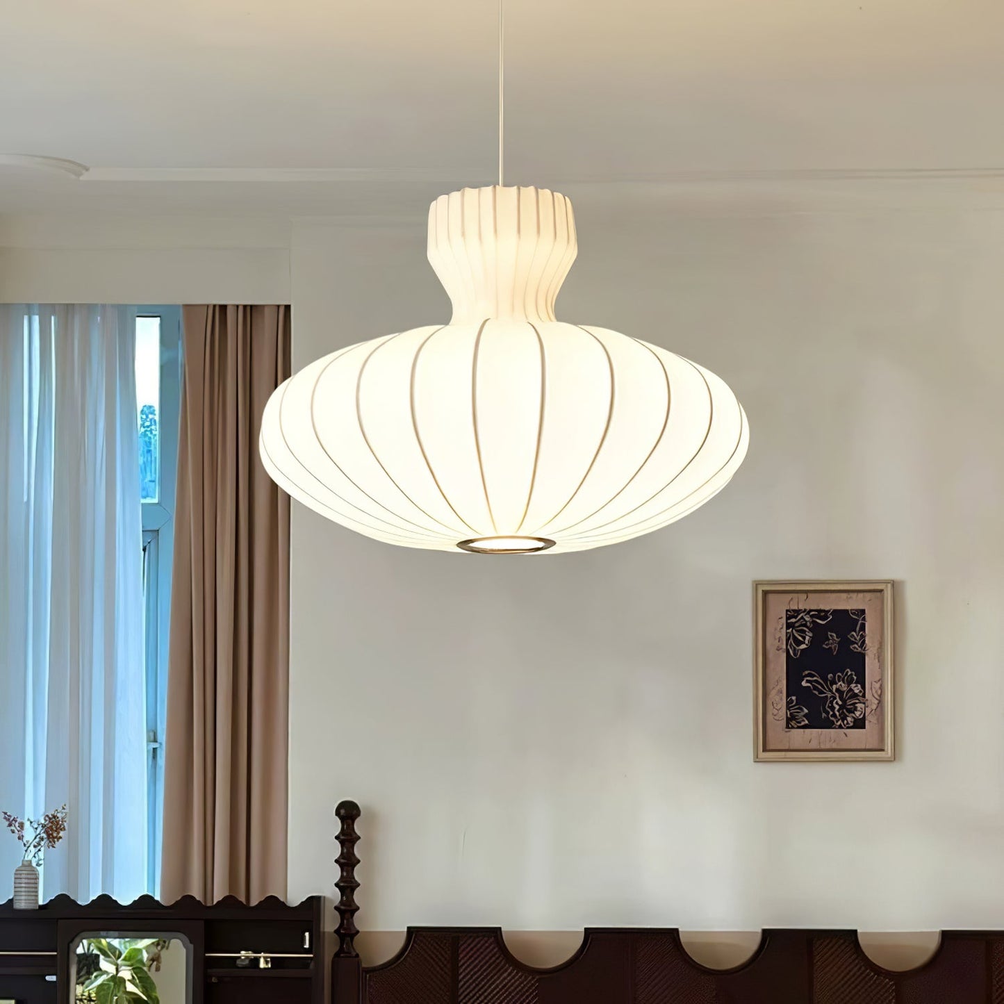 Suspension Bella Bloom - Lampe Vintage en Soie Naturelle et Métal