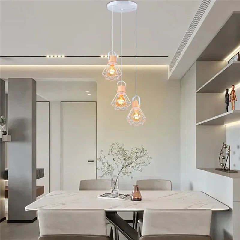 Suspension Industrielle 3 Têtes en Bois et Fer