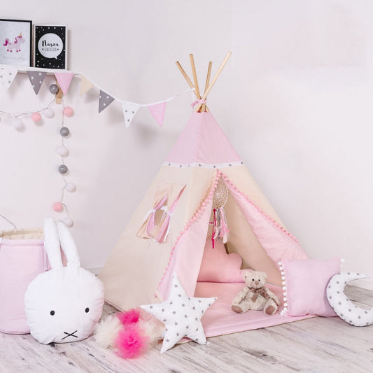 Tipi-Fille-avec-Tapis-et-Coussin
