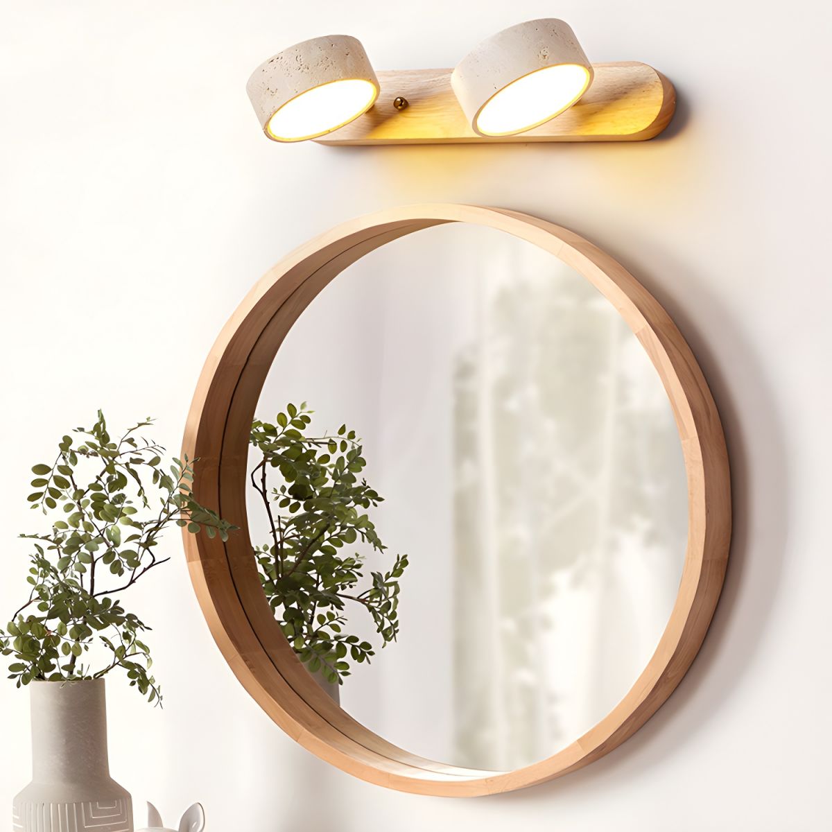 Applique Murale Duo en Travertin et Bois avec Éclairage LED – Design Naturel et Élégant