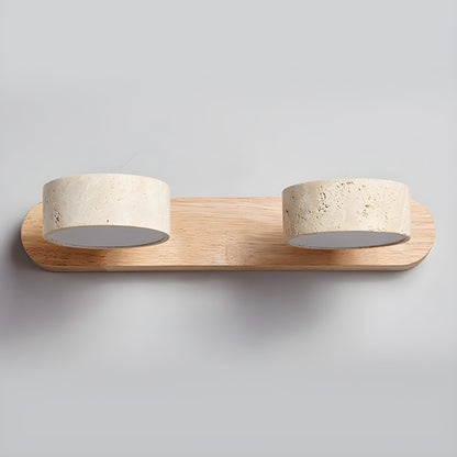 Applique Murale Duo en Travertin et Bois avec Éclairage LED – Design Naturel et Élégant