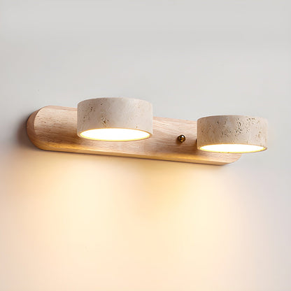Applique Murale Duo en Travertin et Bois avec Éclairage LED – Design Naturel et Élégant