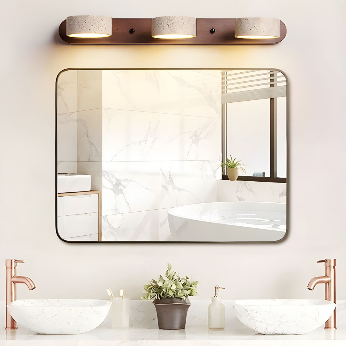 Applique Murale Duo en Travertin et Bois avec Éclairage LED – Design Naturel et Élégant