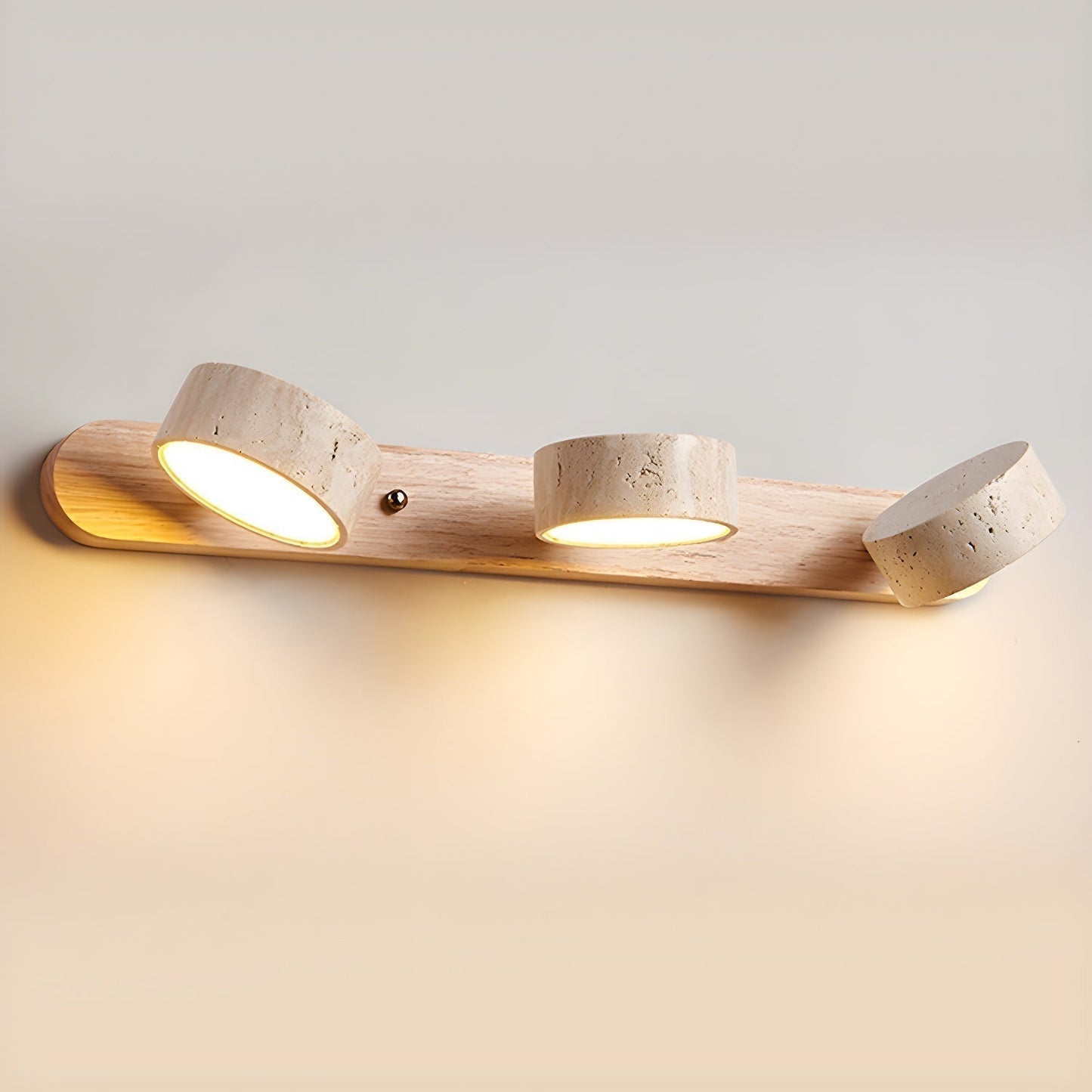 Applique Murale Duo en Travertin et Bois avec Éclairage LED – Design Naturel et Élégant