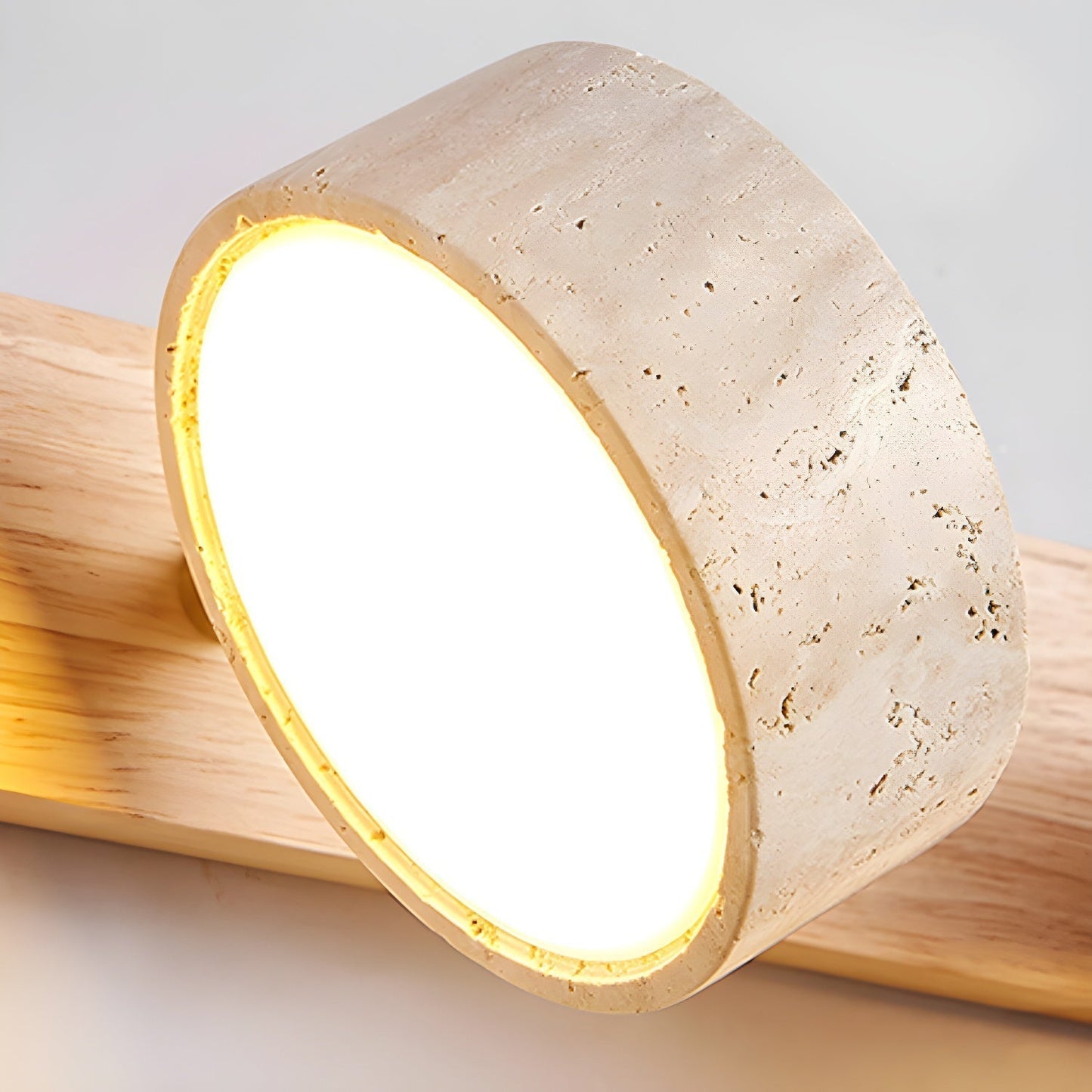 Applique Murale Duo en Travertin et Bois avec Éclairage LED – Design Naturel et Élégant