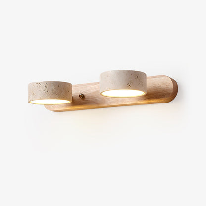 Applique Murale Duo en Travertin et Bois avec Éclairage LED – Design Naturel et Élégant