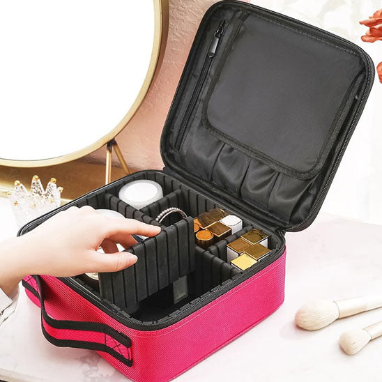 Grande trousse de maquillage avec supports pinceaux et compartiments de rangement