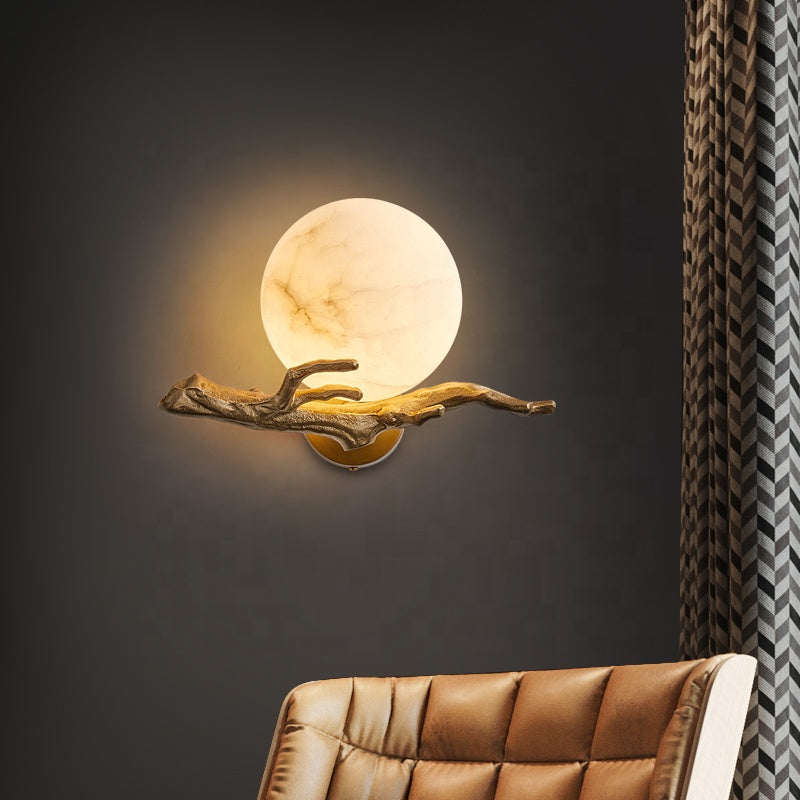 Applique Murale Design Moderne en Marbre et Cuivre – Éclairage LED pour Salon et Chambre