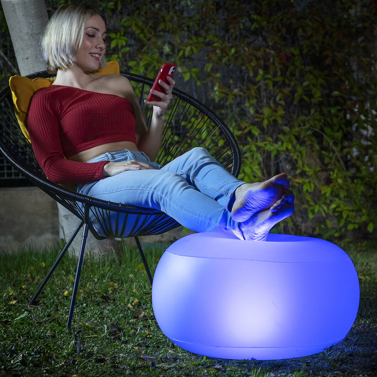 Coussin pouf gonflable LED multicolore avec télécommande