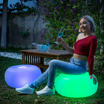 Coussin pouf gonflable LED multicolore avec télécommande