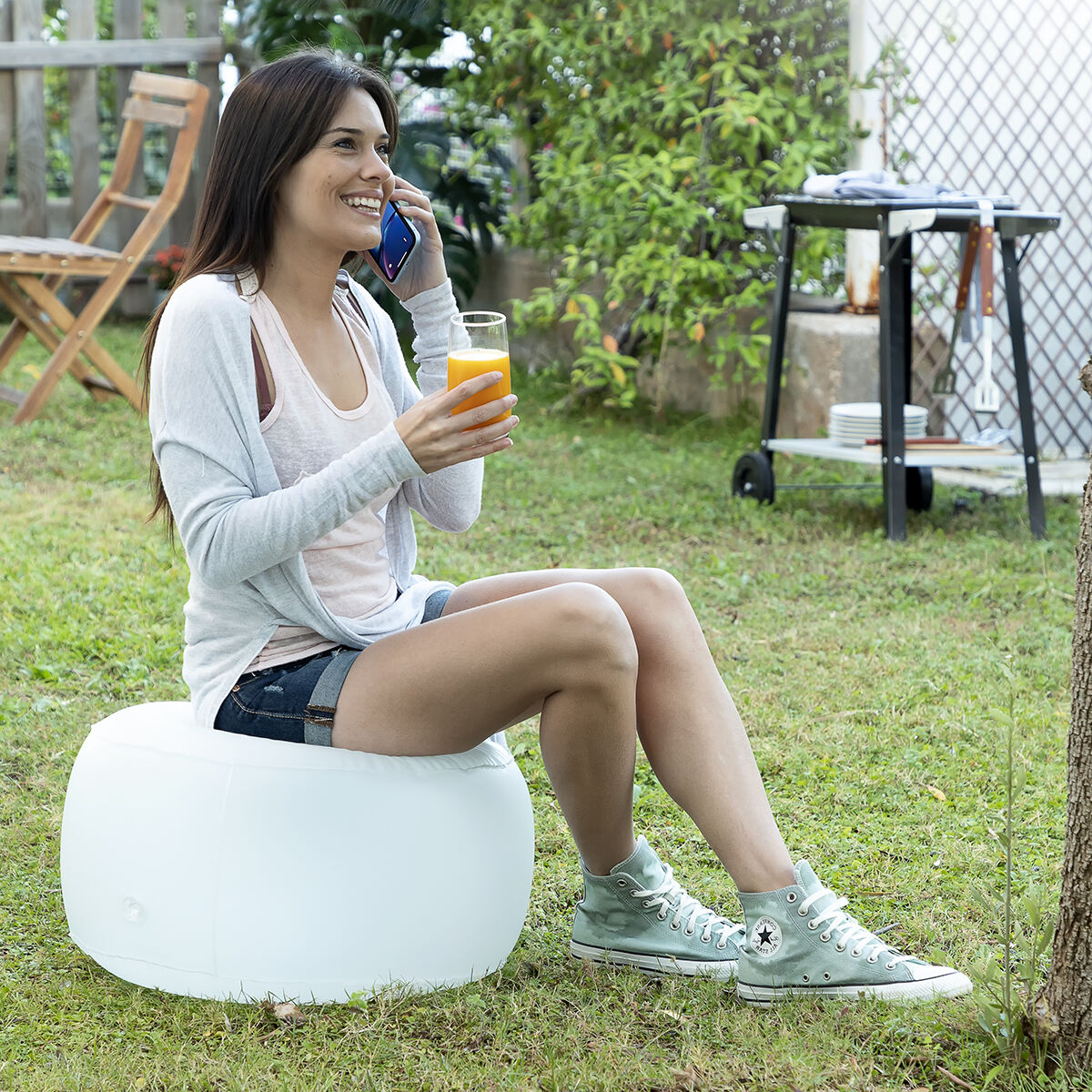 Coussin pouf gonflable LED multicolore avec télécommande