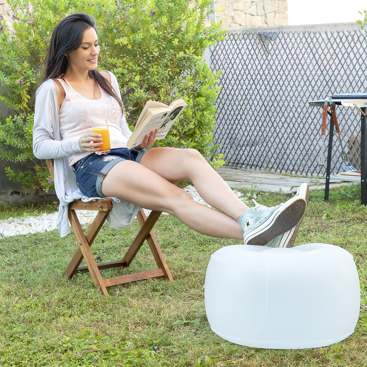 Coussin pouf gonflable LED multicolore avec télécommande