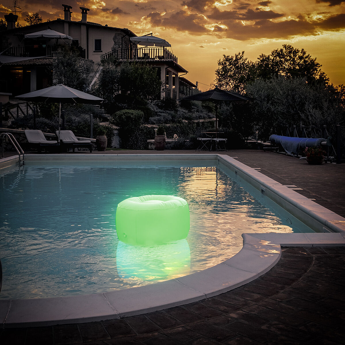 Coussin pouf gonflable LED multicolore avec télécommande