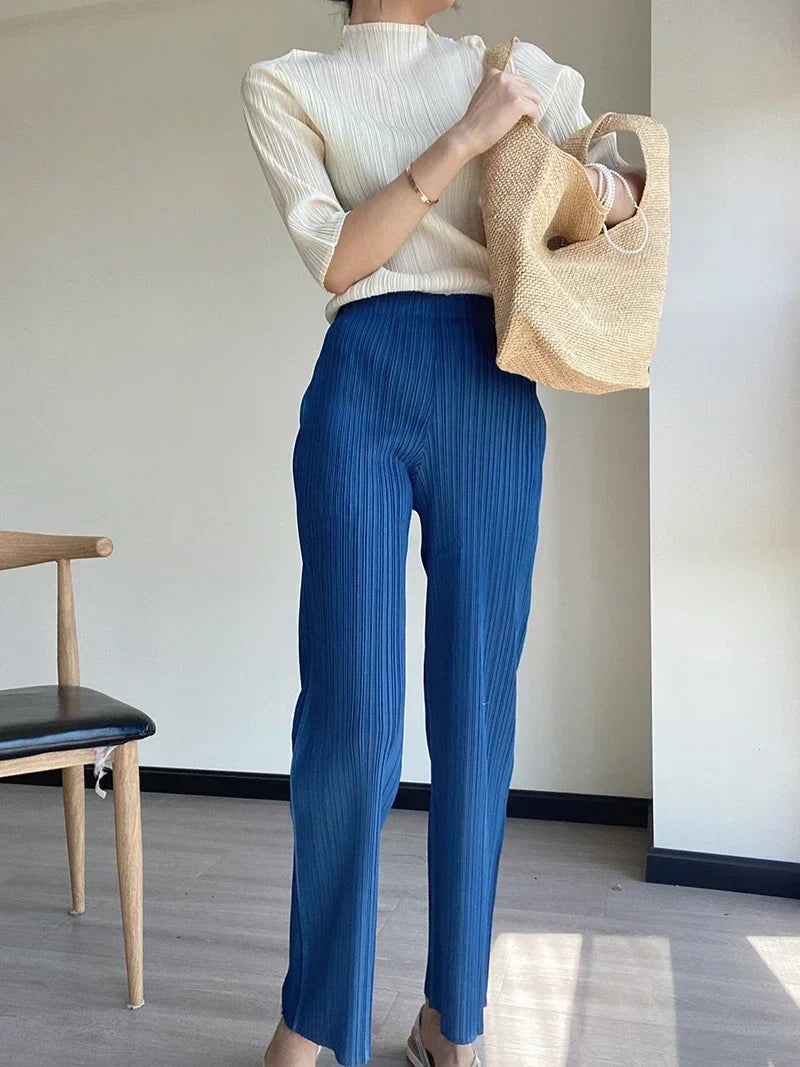 Pantalon plissé bleu marine