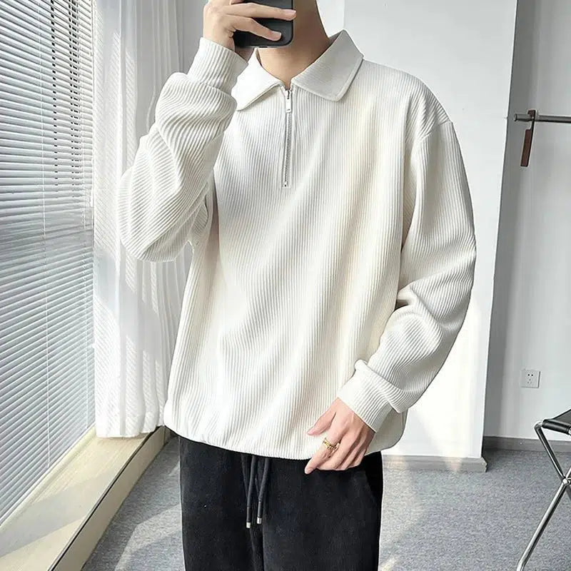 Zip polo long sleeve-Old Money