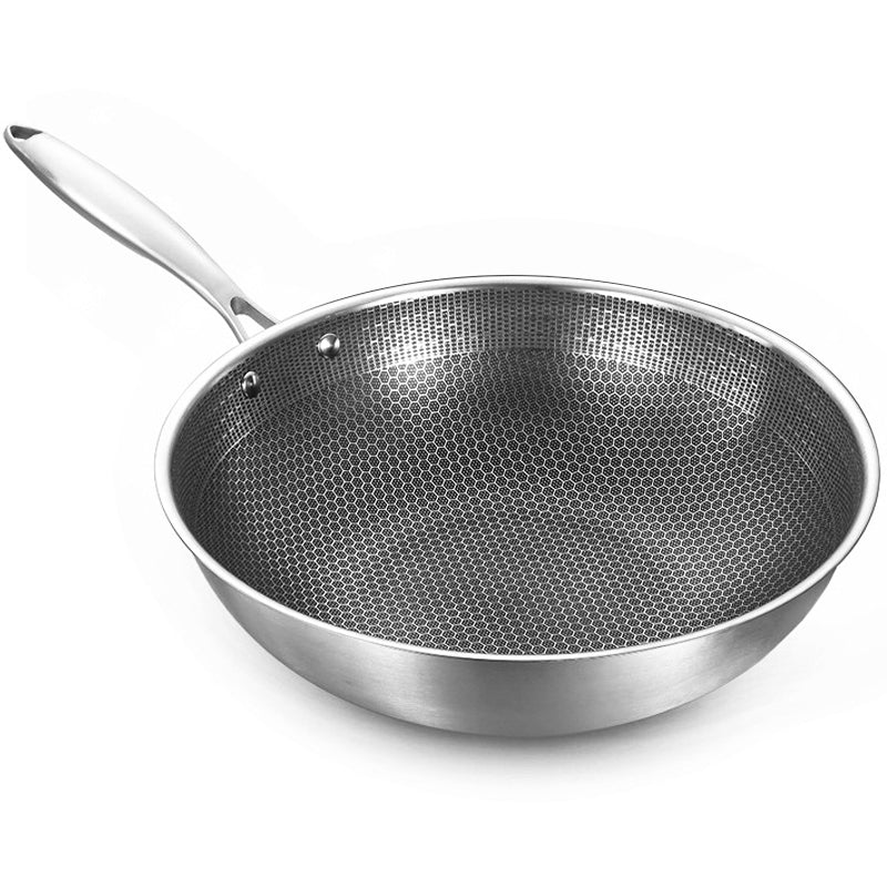 Poêle wok anti-adhésive en acier inoxydable non revêtu