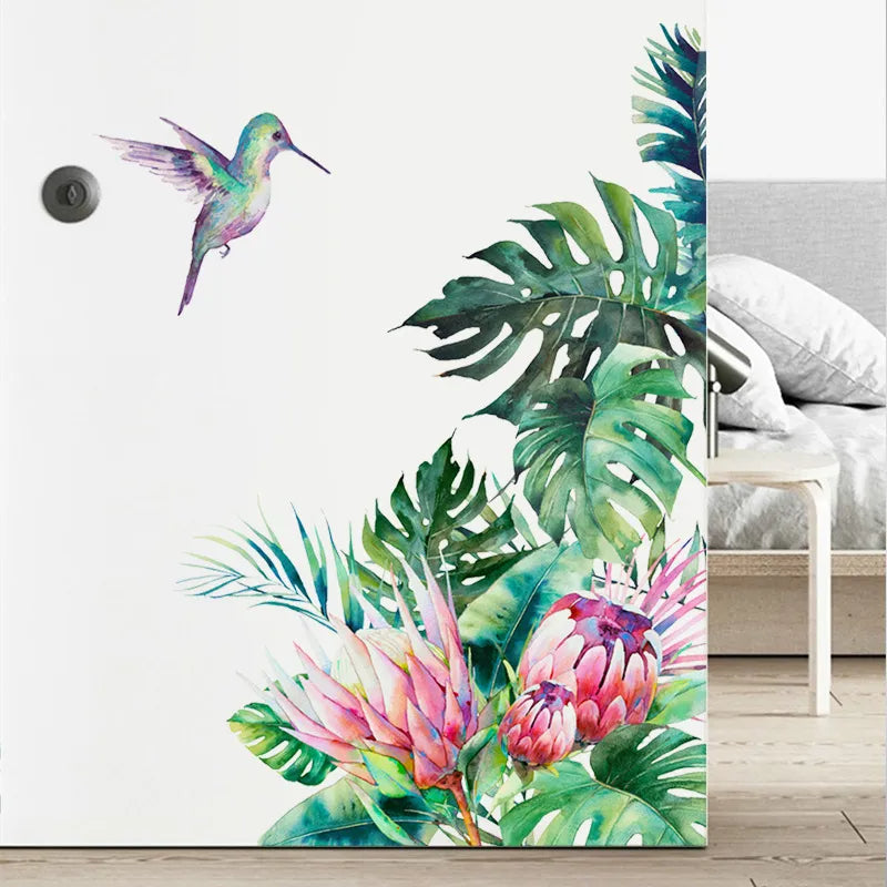 Adhésif Mural en Plastique à Motif Floral avec un Oiseau