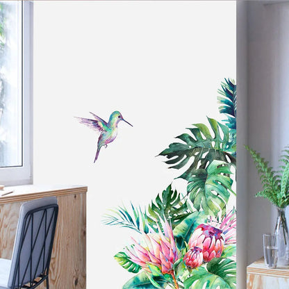 Adhésif Mural en Plastique à Motif Floral avec un Oiseau