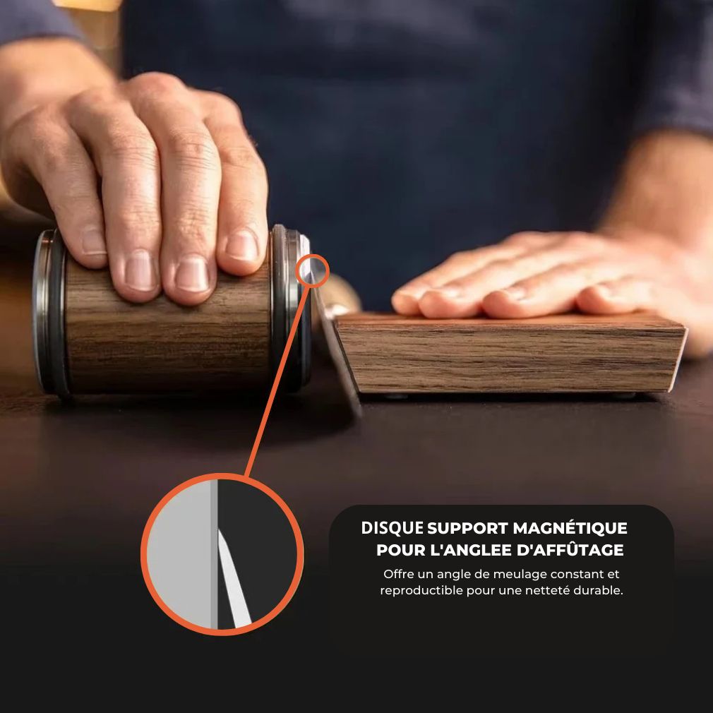 Aiguiseur de couteaux en bois avec système magnétique et angles ajustables