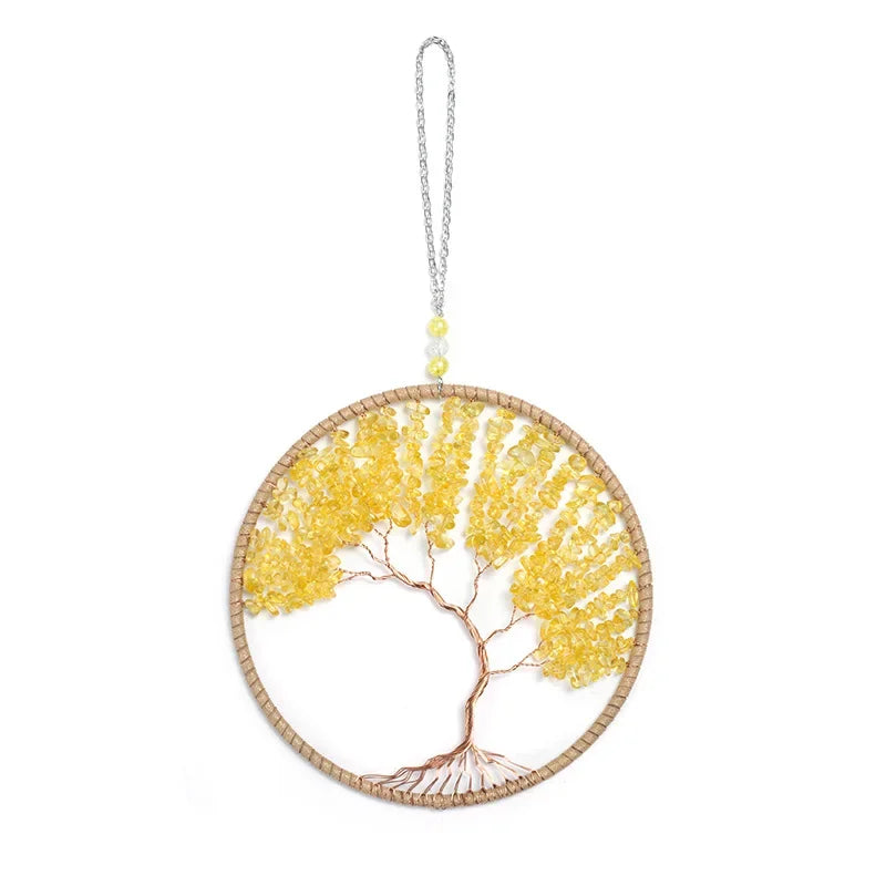 Attrape Rêve Arbre de vie Plume Dorée