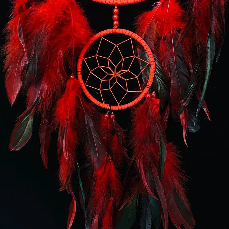 Attrape Rêve Dinosaure Plumes Rouge