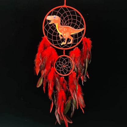 Attrape Rêve Dinosaure Plumes Rouge
