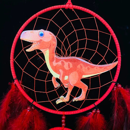Attrape Rêve Dinosaure Plumes Rouge