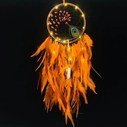 Attrape Rêve Plume Orange de Paon