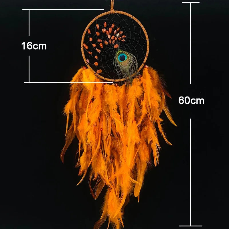 Attrape Rêve Plume Orange de Paon