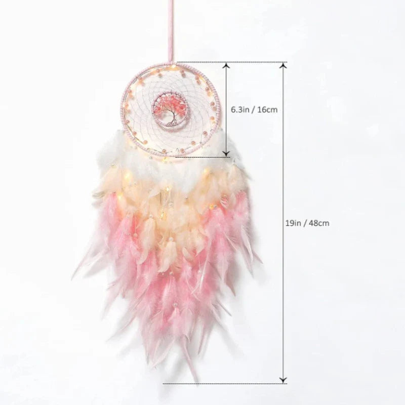 Attrape Rêve Arbre de vie Plumes Roses