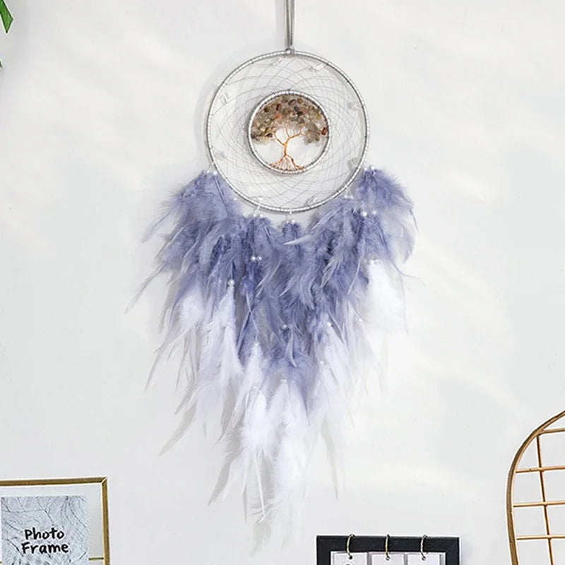 Attrape Rêve Arbre de Vie Céleste Plumes Violettes
